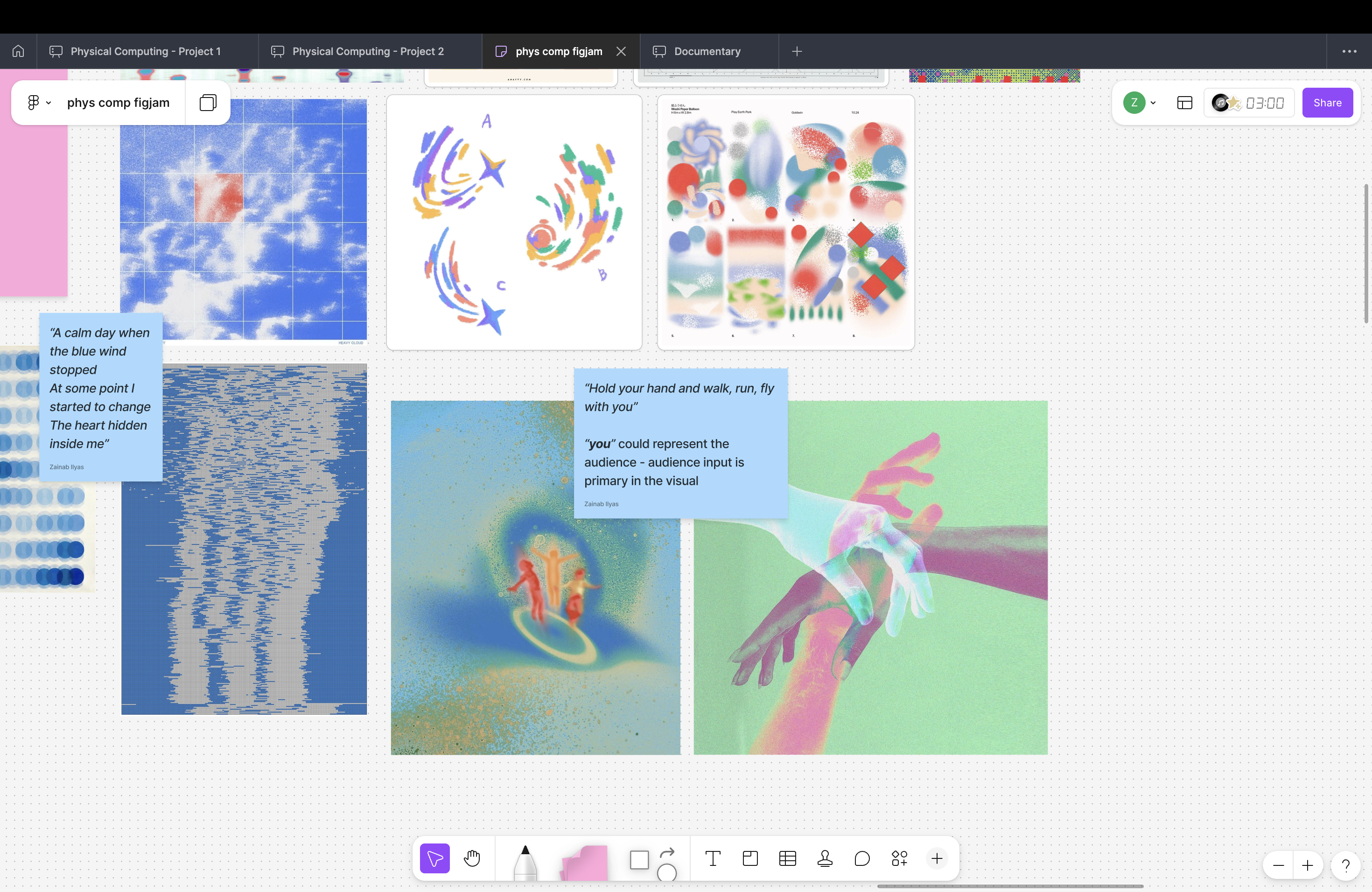 With the constant use of “you”, I suggested that we use this section of the song to prioritize the audience Kinect input in the visual. This visual would highlight the performer’s relationship with the audience by using imagery relating to physical interactions and touch.